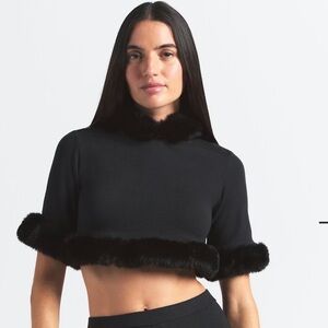 SKIMS Black Faux Fur Trim Crop Top